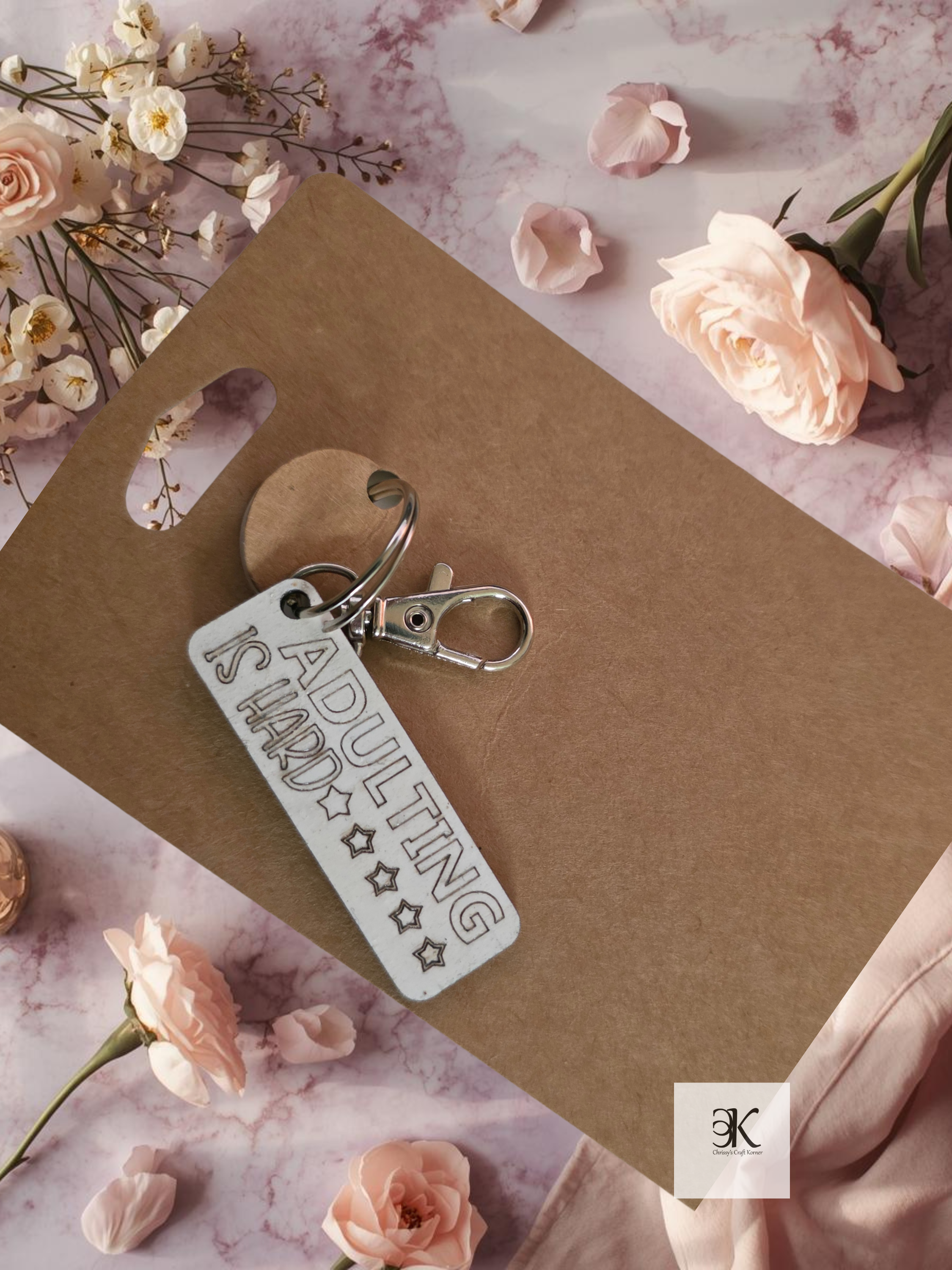 Wooden "Adulting Is Hard" Keychain | Funny Quote Keychain | Laser Cut Wood Keyring | Relatable Gift for Friends & Coworkers