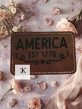 America Est. 1776 Faux Leather Iron-On Patch 3x2 | Patriotic USA Applique