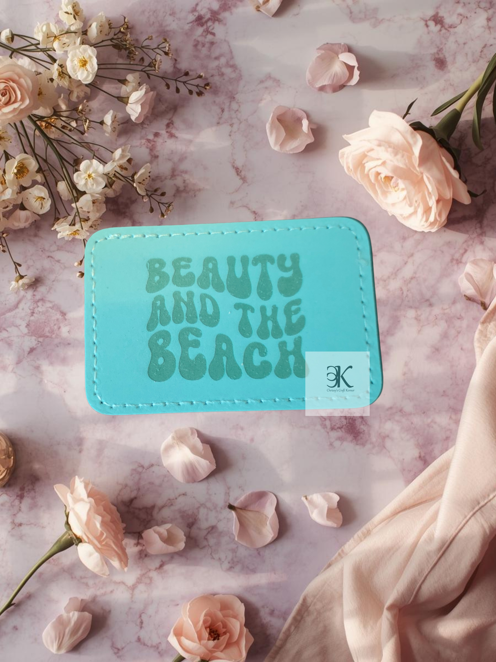 Beauty and the Beach Iron-On Patch | 3x2 Engraved Faux Leather Beach Patch