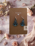 Wooden Teardrop Anchor & Ship Wheel Earrings | Hand-Painted Nautical Dangle Earrings