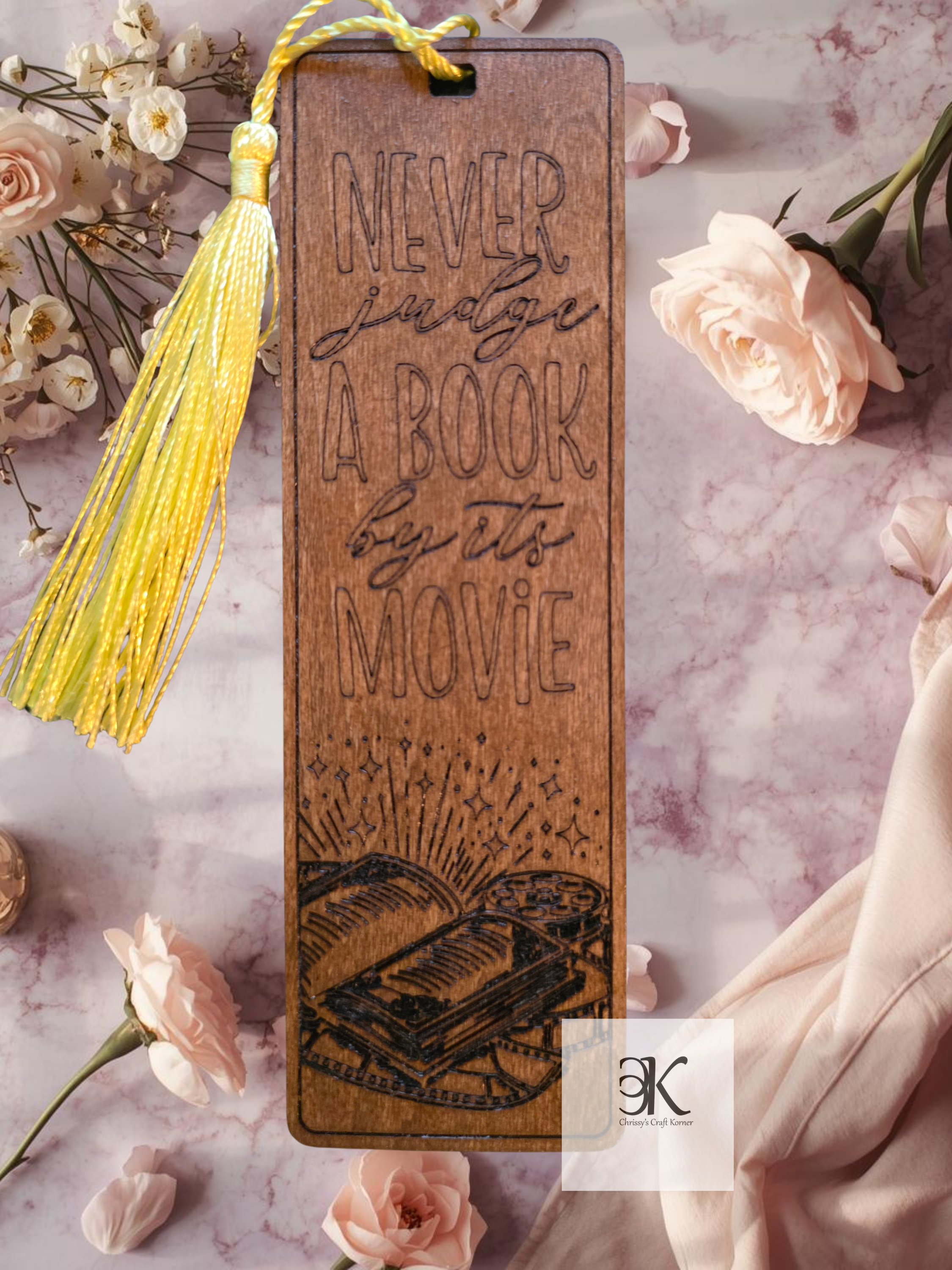 Wooden Bookmark "Never Judge a Book by Its Movie" | Funny Book Lover Gift | Laser Cut Reading Bookmark