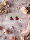 Hand-Painted Wooden Cherry Stud Earrings | Lightweight Handmade Fruit Earrings