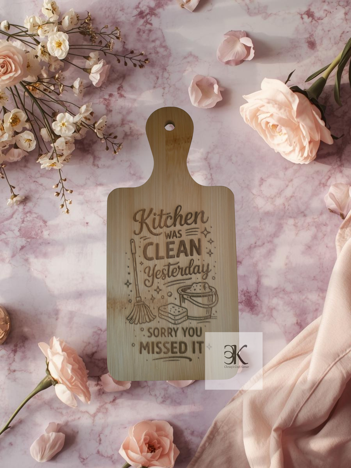 Laser Engraved Mini Cutting Board – “Kitchen Was Clean Yesterday”