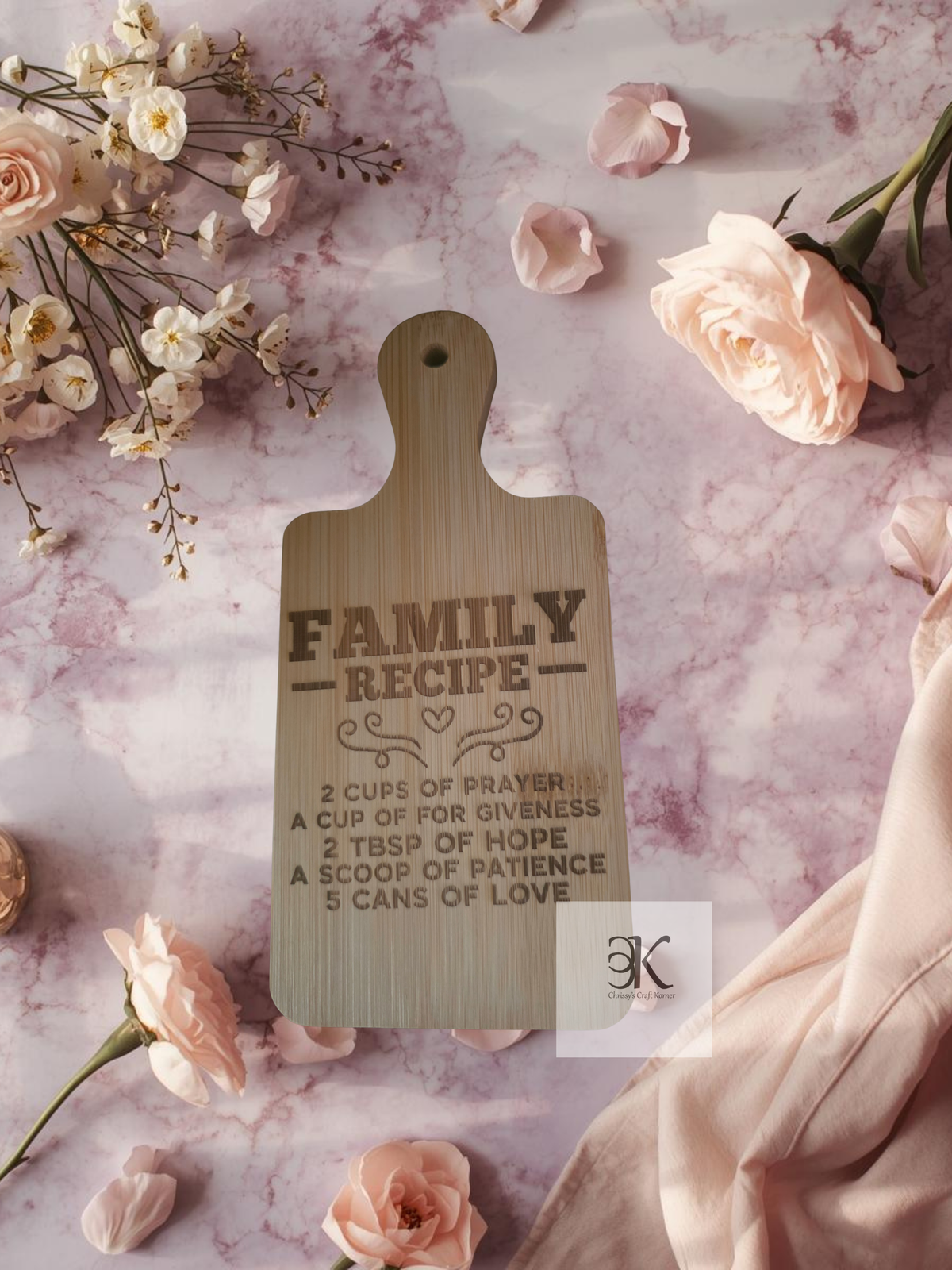 Laser Engraved Mini Cutting Board – “Recipe for Family”