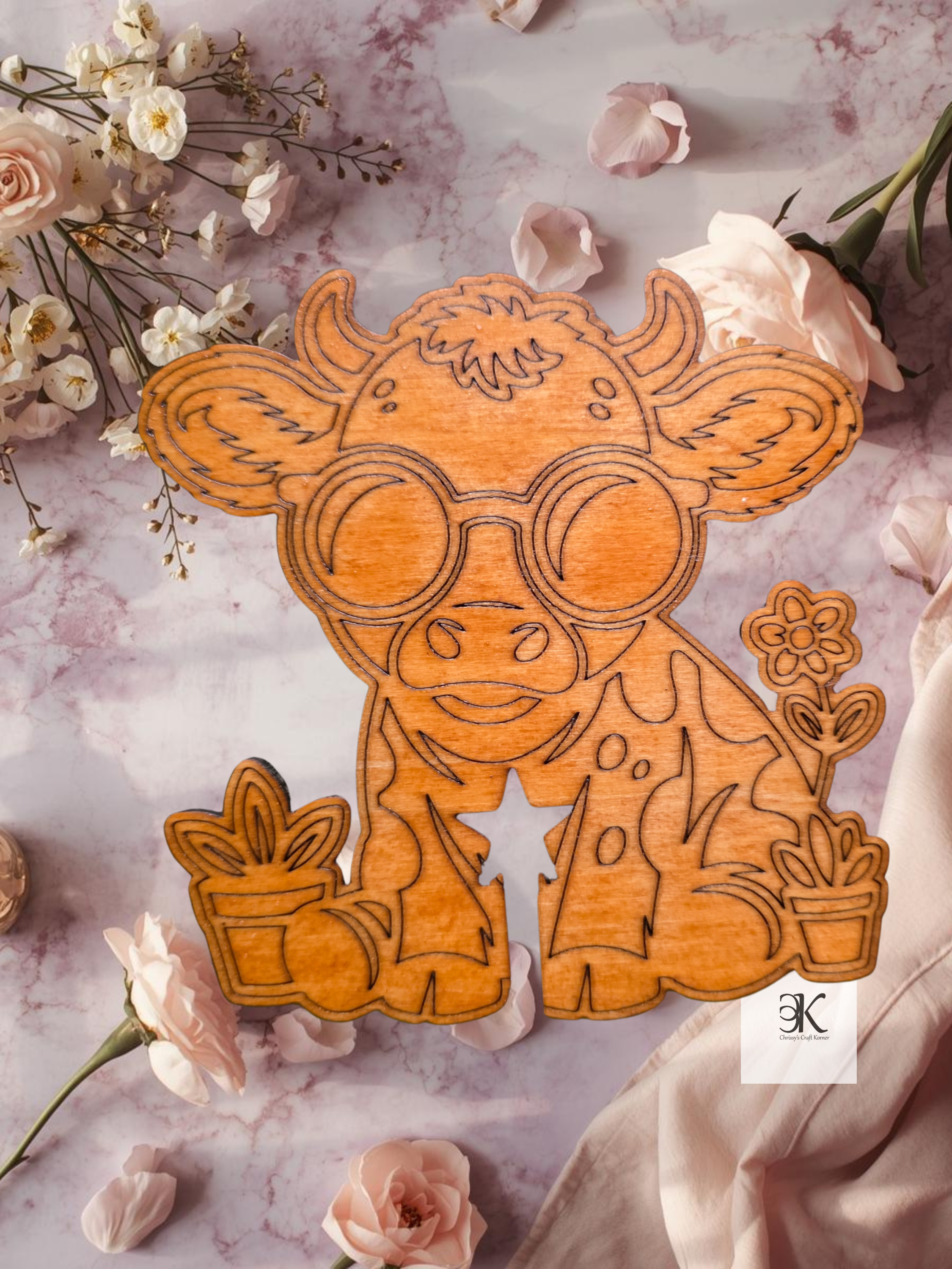 Wooden Floral Cow Bread Bag Clip | Cute Farm Animal Kitchen Clip | Rustic Flower Cow Snack Sealer | Handmade Wooden Food Clip | Farmhouse Gift