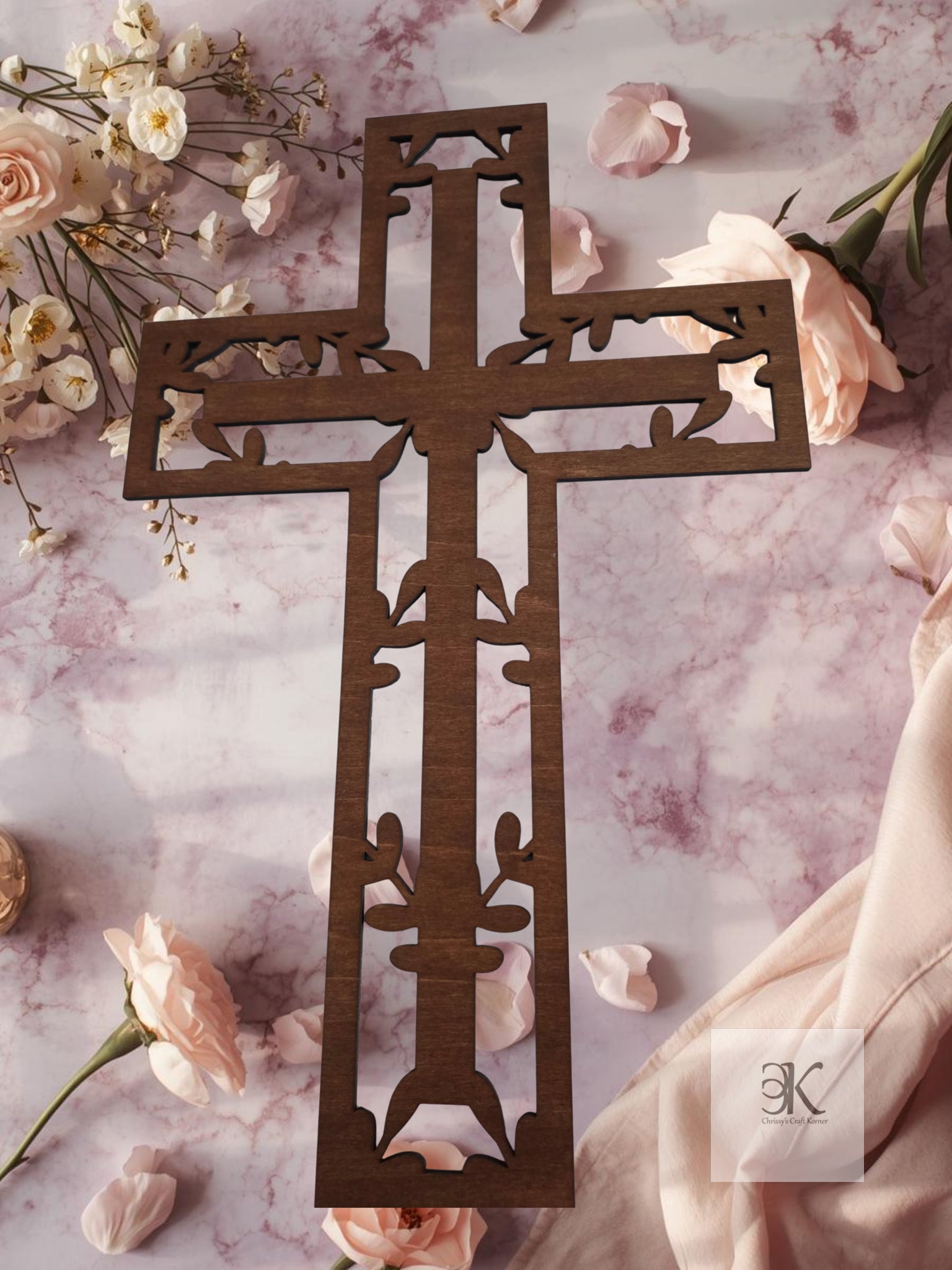 Wooden Cross with Vines – Christian Faith Wall Decor