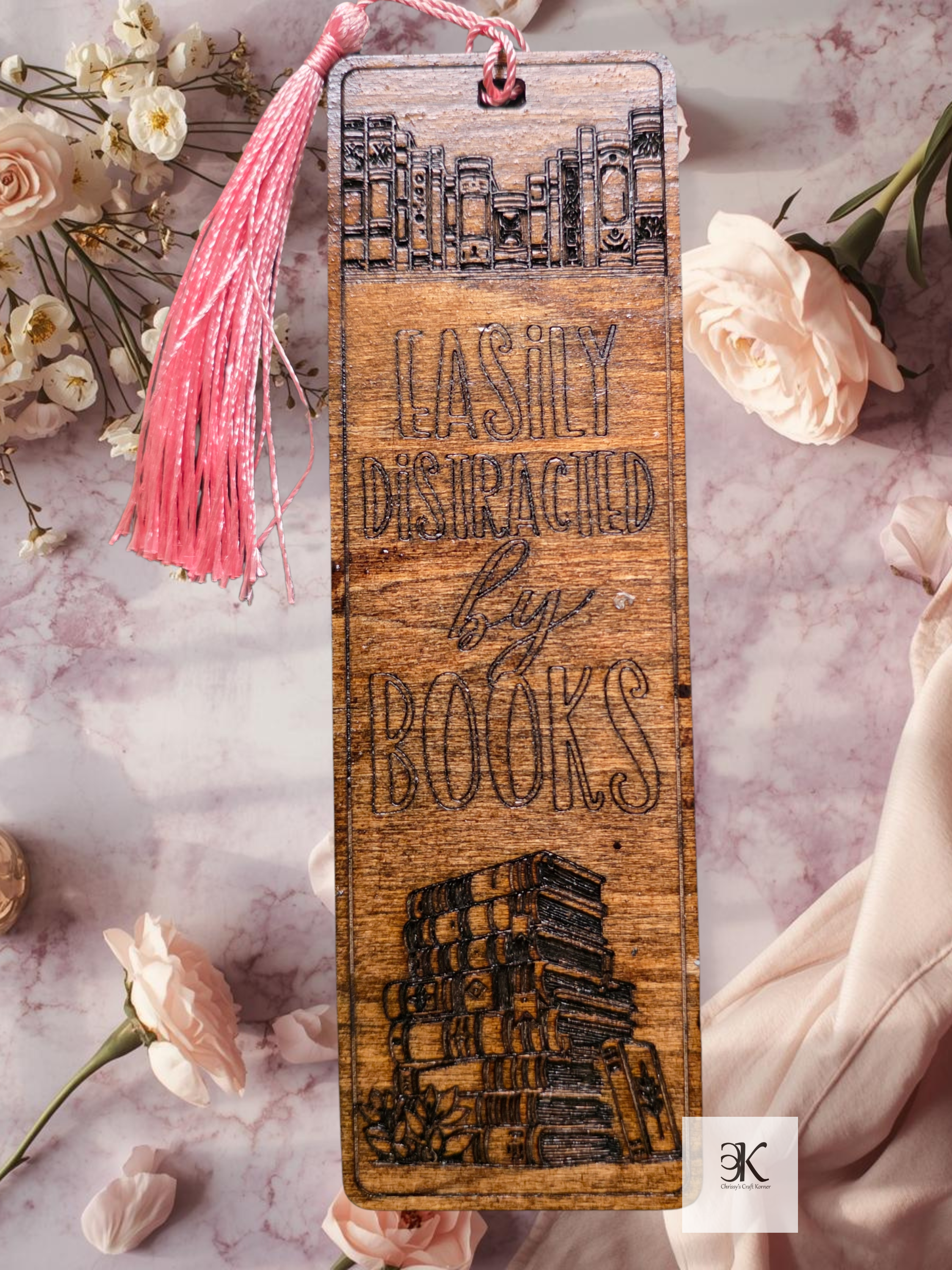 Wooden Bookmark "Easily Distracted by Books" | Funny Reader Gift | Laser Cut Book Lover Bookmark