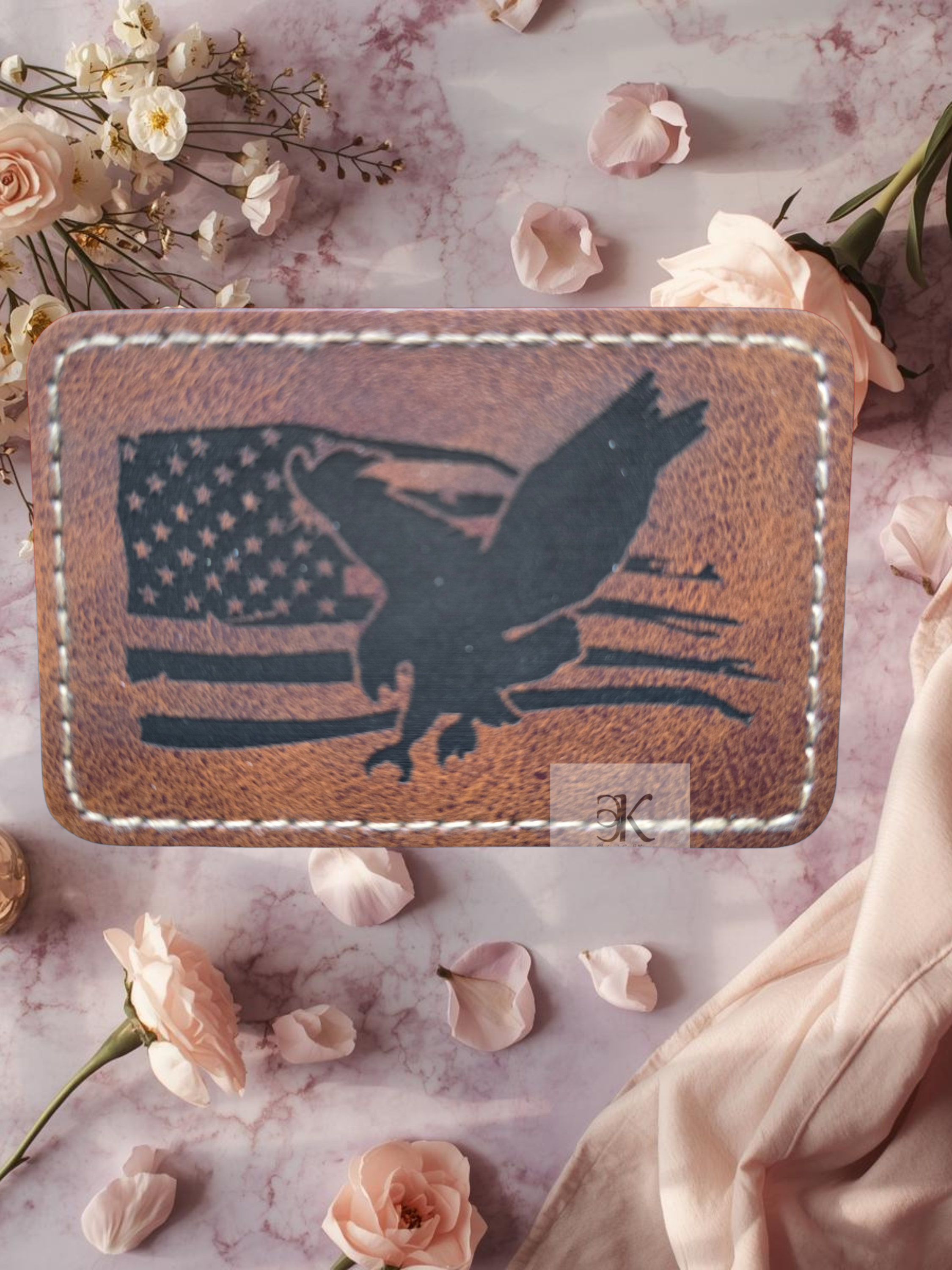 American Flag Bald Eagle Leather Iron On Patch - Handmade Patriotic Hat & Jacket Applique