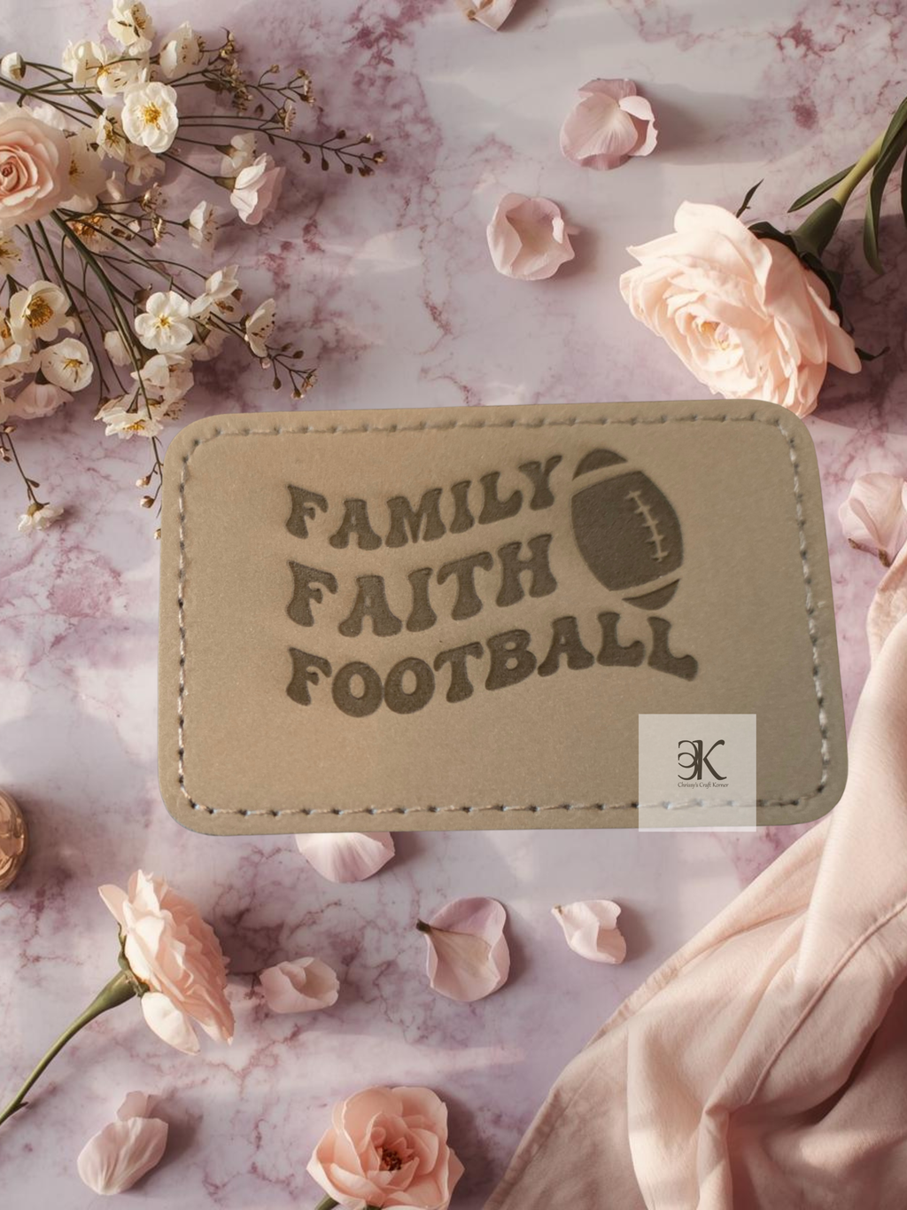Family Faith Football Iron On Patch – 3x2 Custom Sports Religious Applique Patch