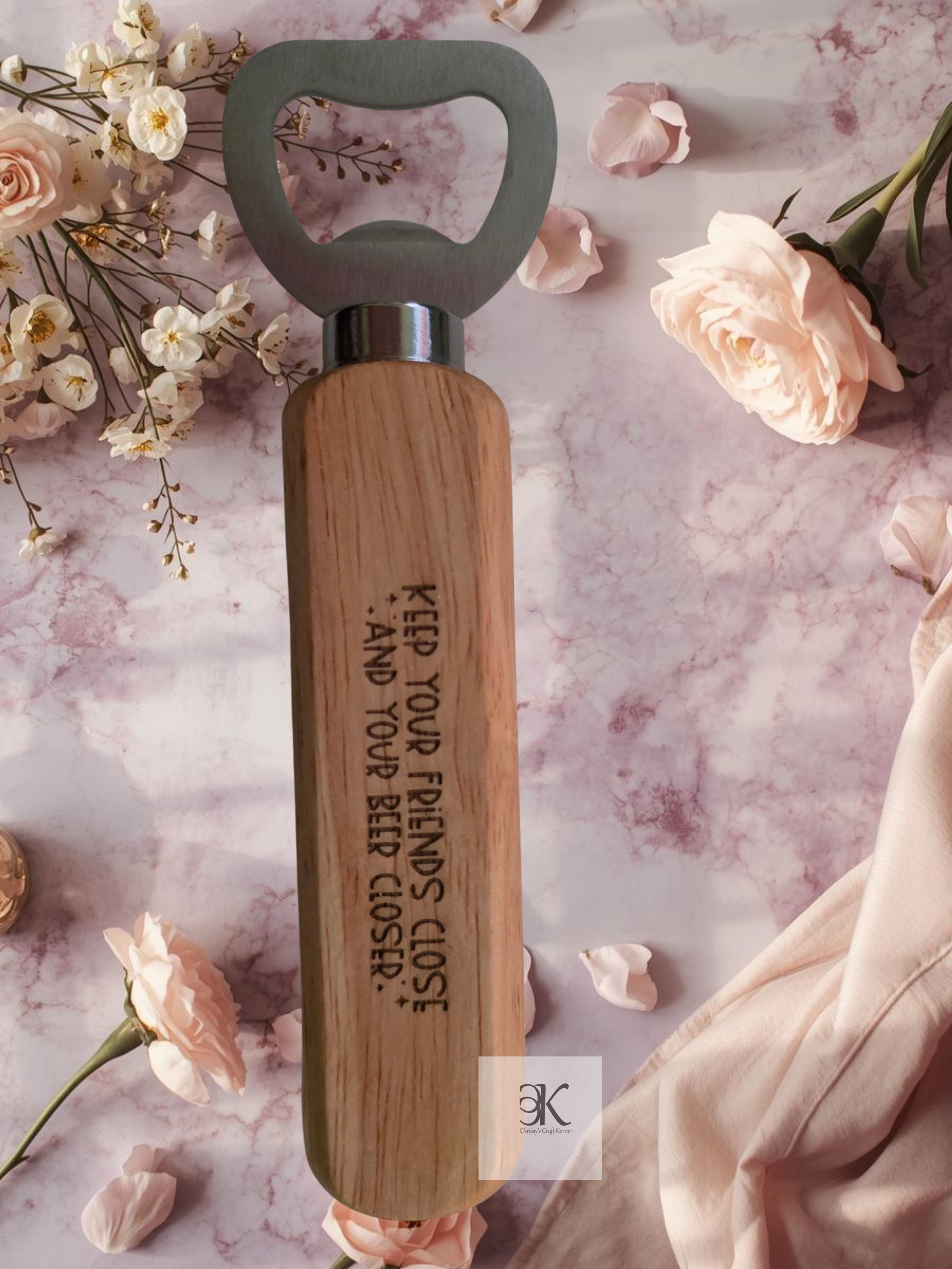 Wooden Beer Bottle Opener | "Keep Your Friends Close and Your Beer Closer" Engraved | Funny Beer Lover Gift
