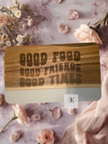Engraved Wood & Marble Cutting Board | Good Food Good Friends Good Times Serving Board Gift