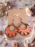 Lightweight Wooden Half Sun Cutout Earrings Handmade - Natural Boho Jewelry