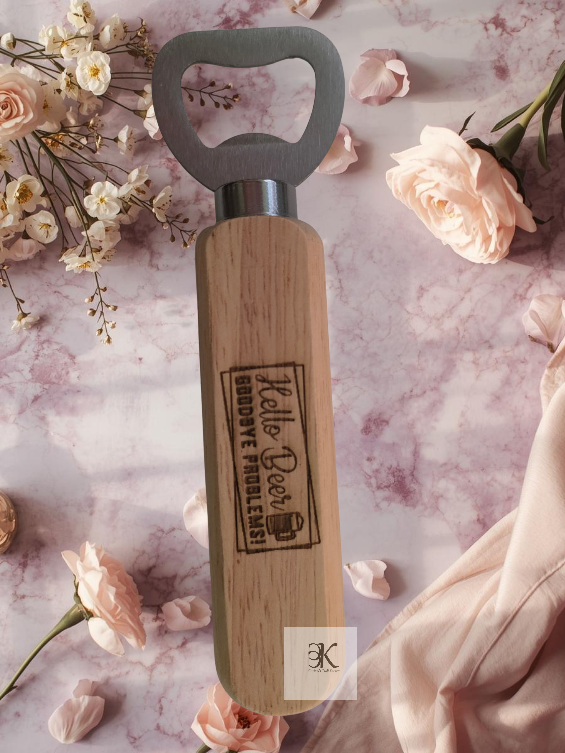 Wooden Beer Bottle Opener – "Hello Beer, Goodbye Problems" Engraved | Funny Gift for Beer Lovers
