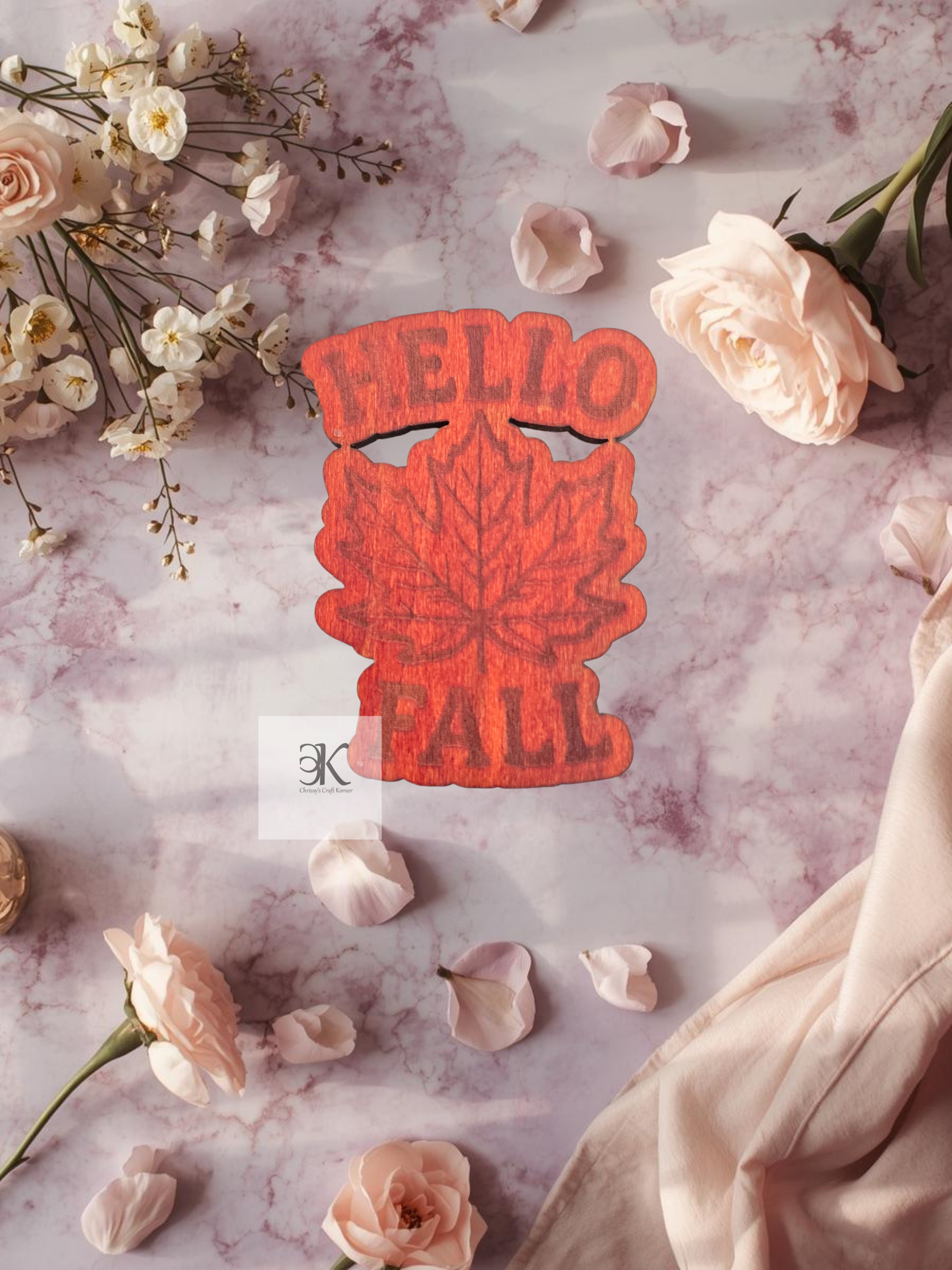 Hello Fall Wooden Magnet | Engraved Maple Leaf Rustic Autumn Fridge Magnet | Fall Home Decor Gift