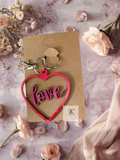 Handmade Wooden Heart Keychain with LOVE Cutout | Romantic Gift Key Ring | Rustic Wooden Keychain