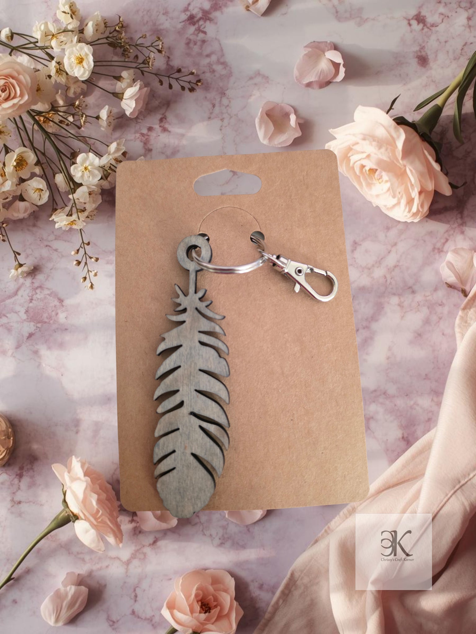 Wood Feather Keychain – Boho Nature Lover Keyring