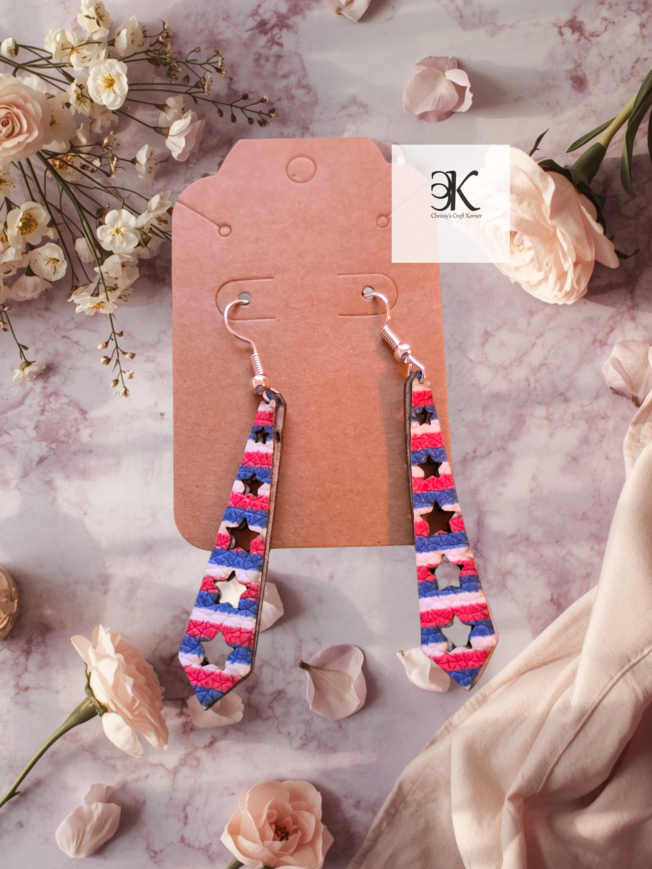 Red White and Blue Faux Leather Earrings | Patriotic Lightweight Dangle Earrings