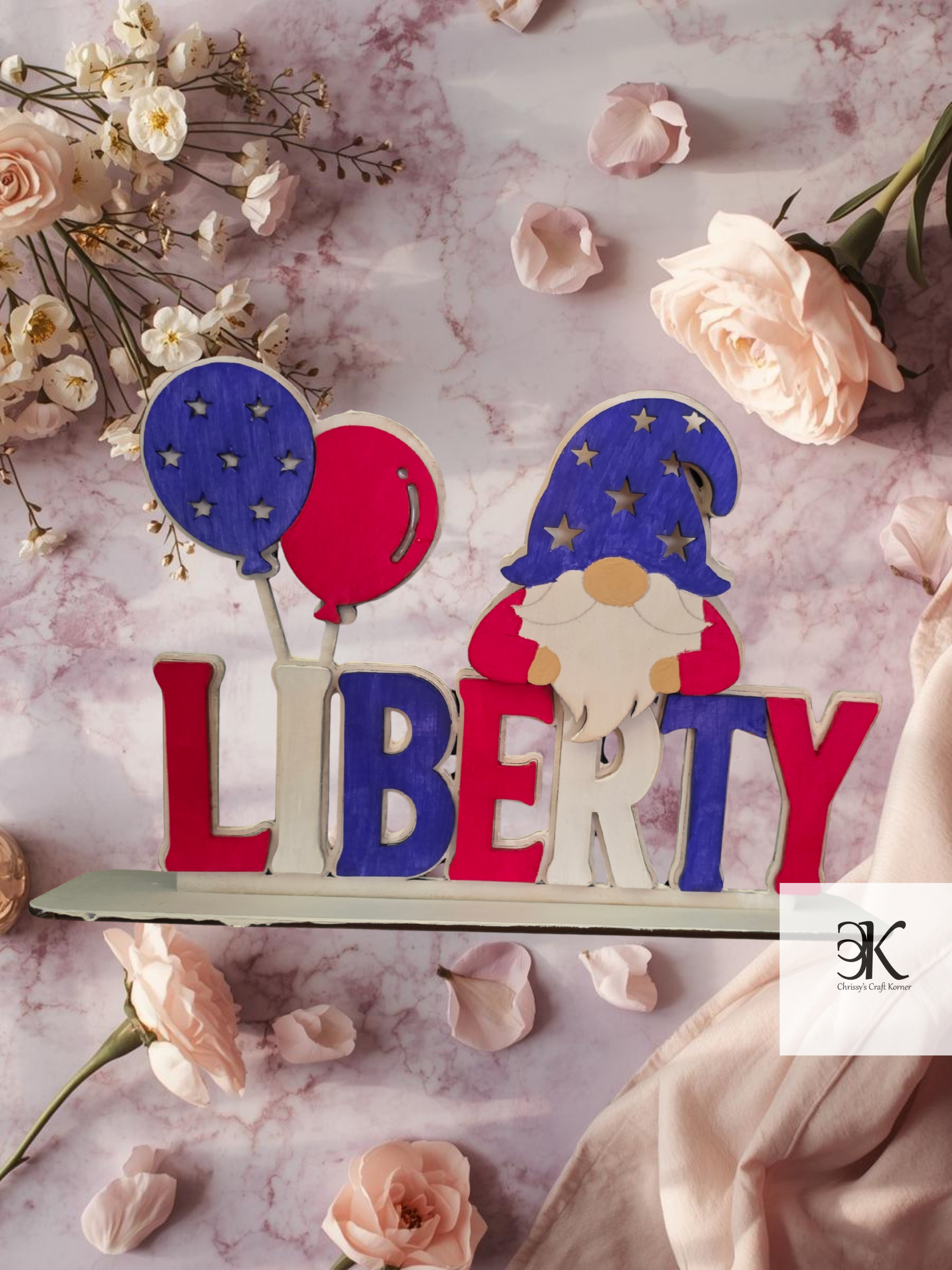 Wooden Liberty Gnome Decor | Red, White & Blue Patriotic Shelf Sign | Handmade Americana Home Decoration
