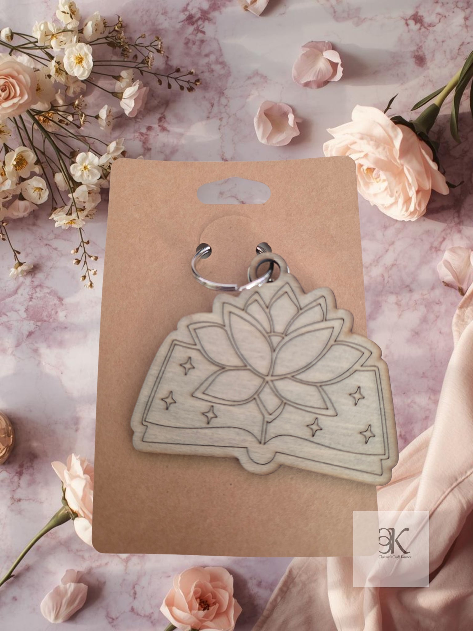 Lotus on Book Keychain – Inspirational Reader Keyring