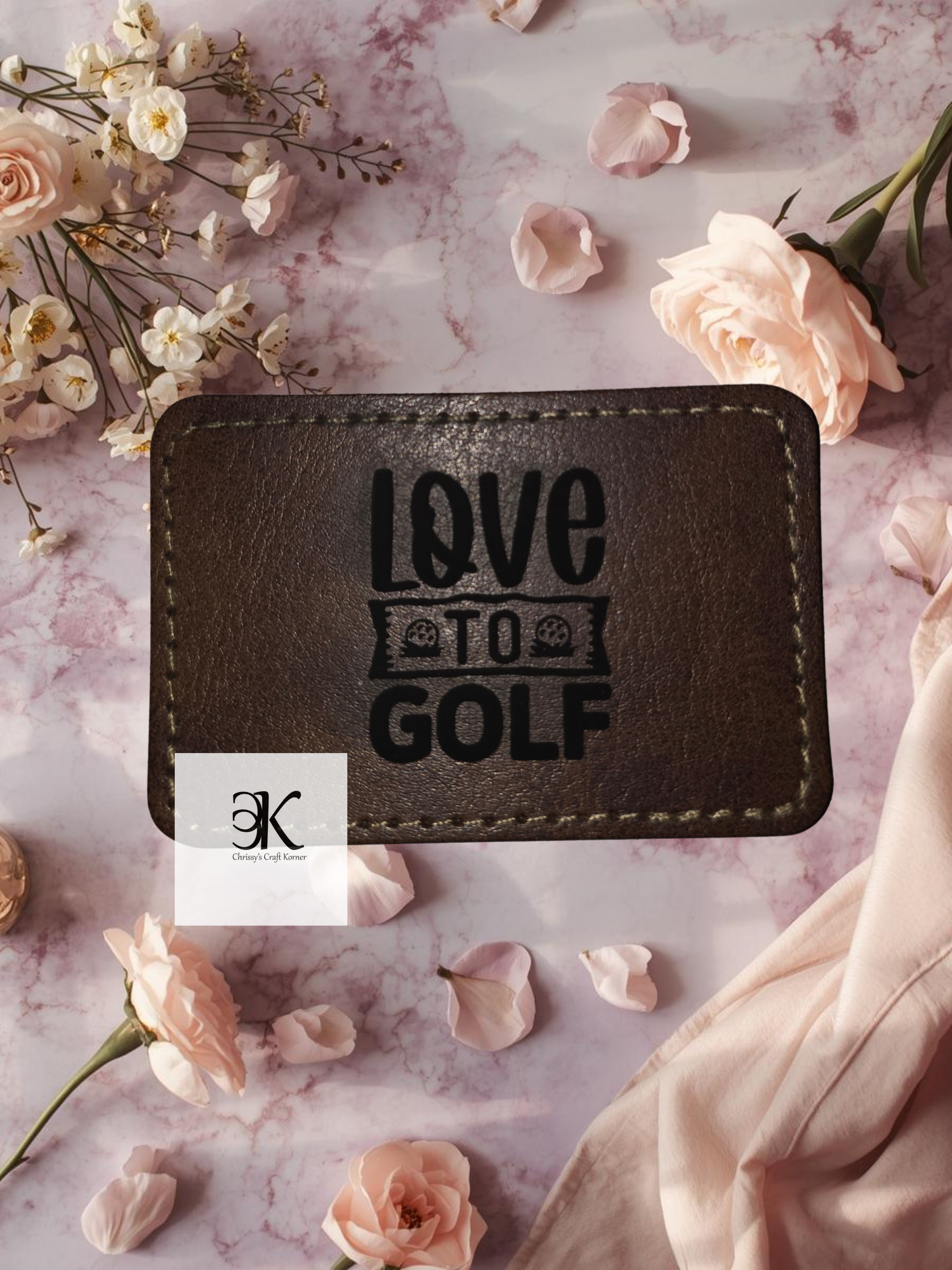 Love to Golf Faux Leather Iron-On Patch – 3x2 Inch Golf Heat Transfer Patch for Hats, Bags, Jackets & Apparel