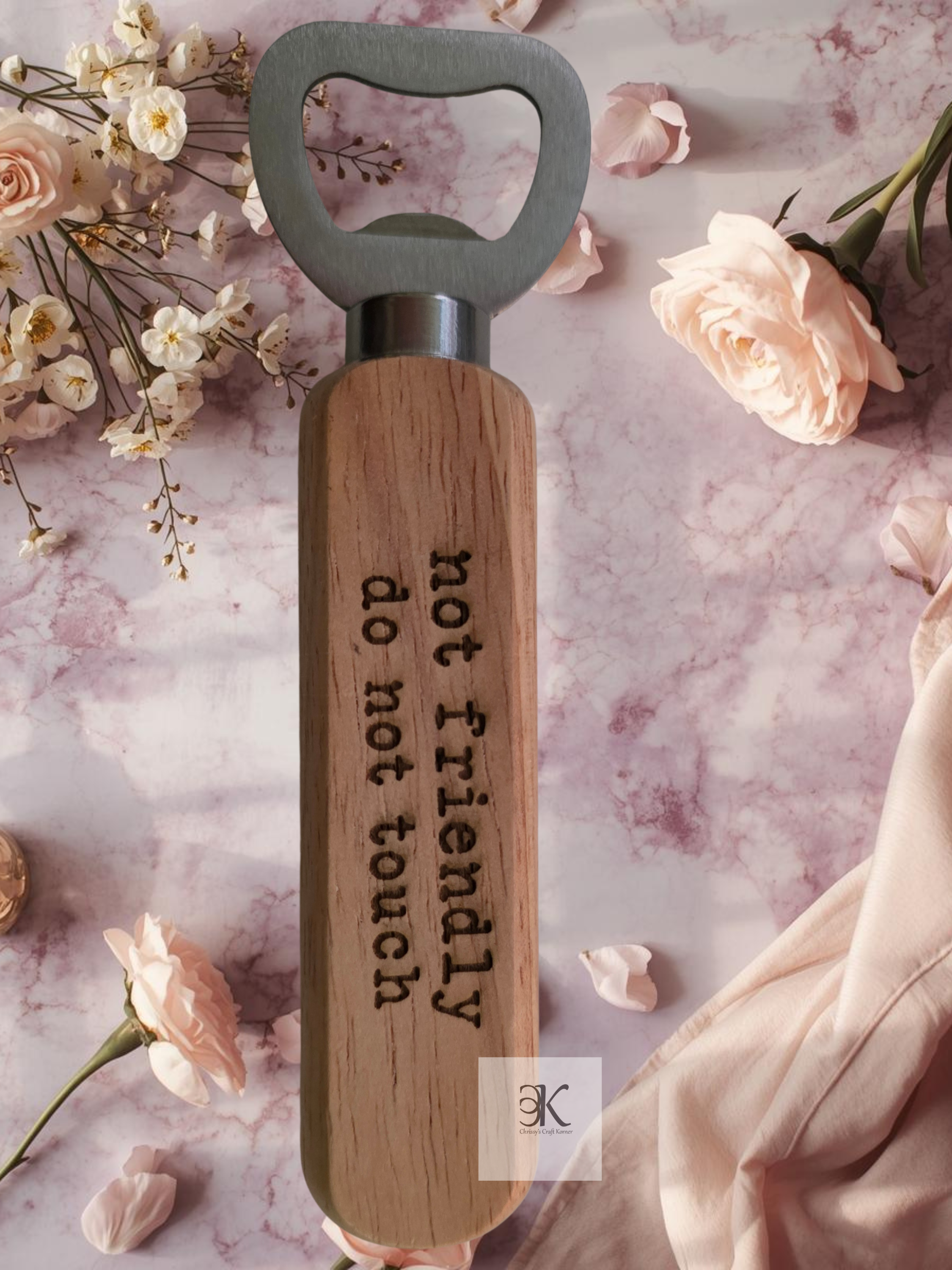 Wooden Beer Bottle Opener – "Not Friendly Do Not Touch" Engraved | Funny Wooden Bar Accessory Gift