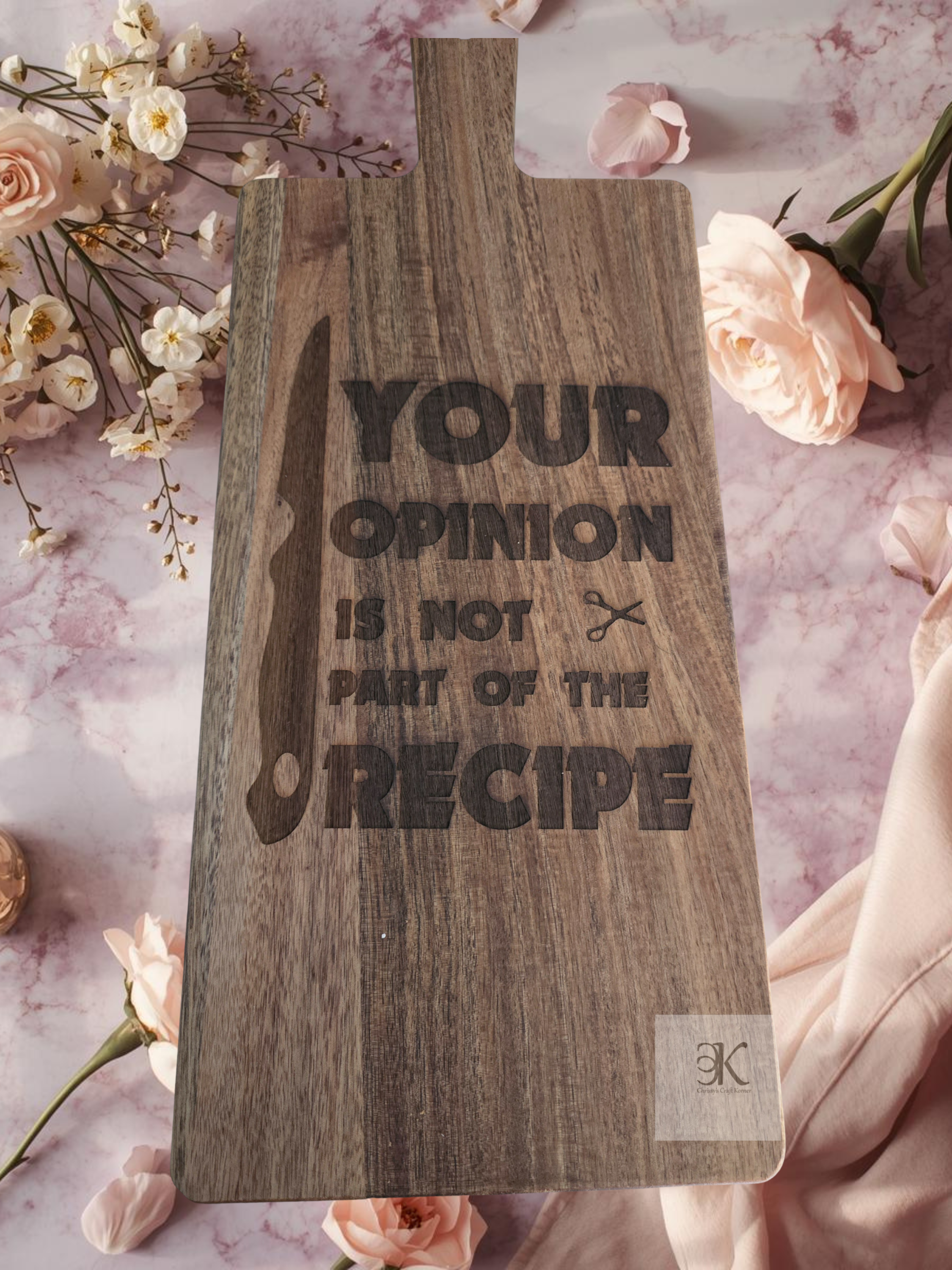 "Your Opinion Is Not Part of the Recipe" Cutting Board - Funny Sarcastic Wooden Kitchen Decor
