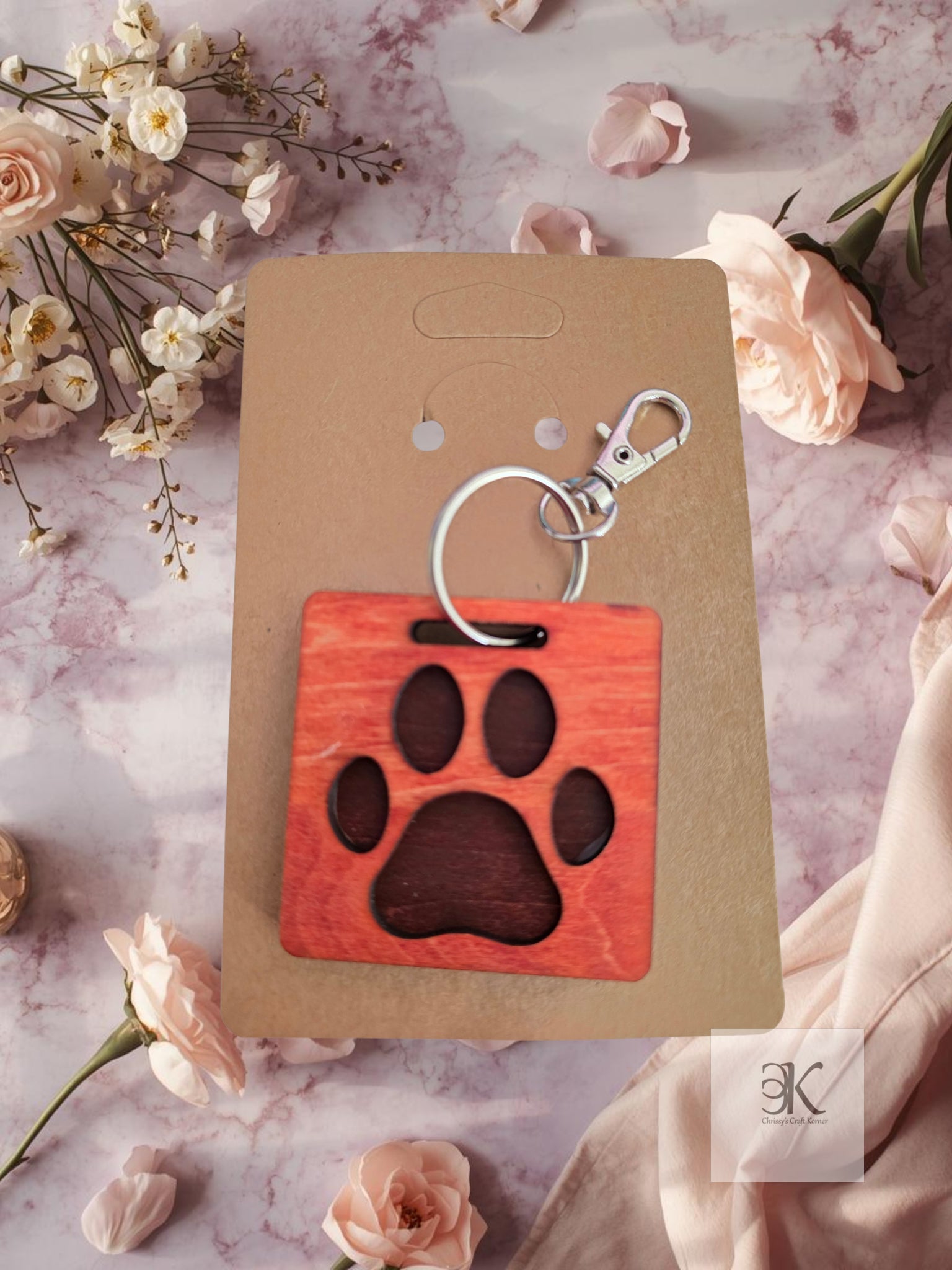 Paw Print Dog Keychain Wooden - Custom Handmade Pet Lover Accessory