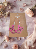 Handmade Wooden Pink Heart Earrings - Dangle Earrings