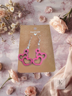 Handmade Wooden Pink Heart Earrings - Dangle Earrings