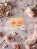 Wooden Pink Hibiscus Stud Earrings | Hand-Painted Tropical Floral Earrings