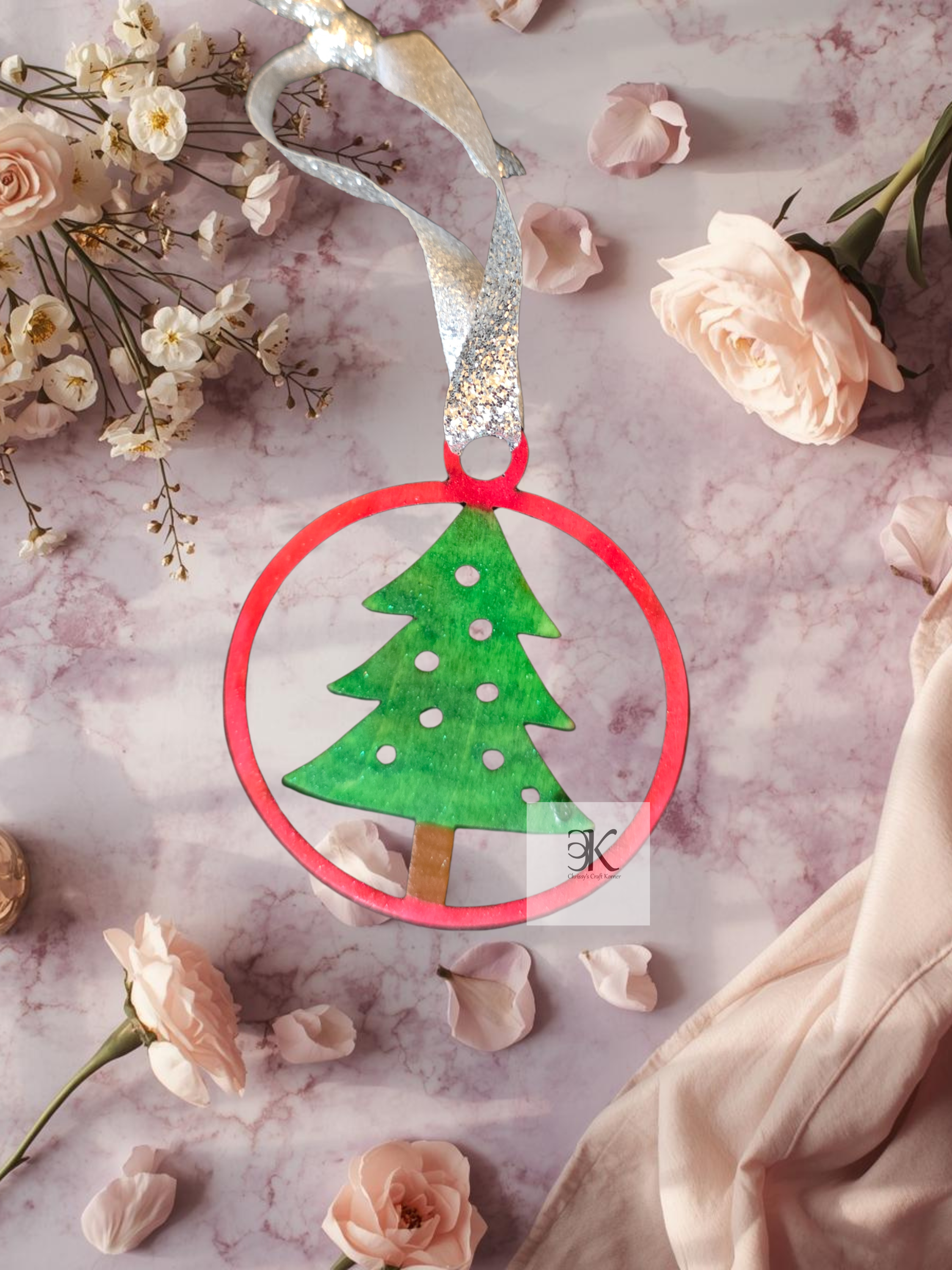 Handmade Wooden Round Christmas Tree Ornament | Painted Simple Tree Cutout Ornament | Rustic Holiday Décor