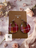 Plaid Teardrop Earrings with Circle Cutout | Faux Leather Lightweight Earrings