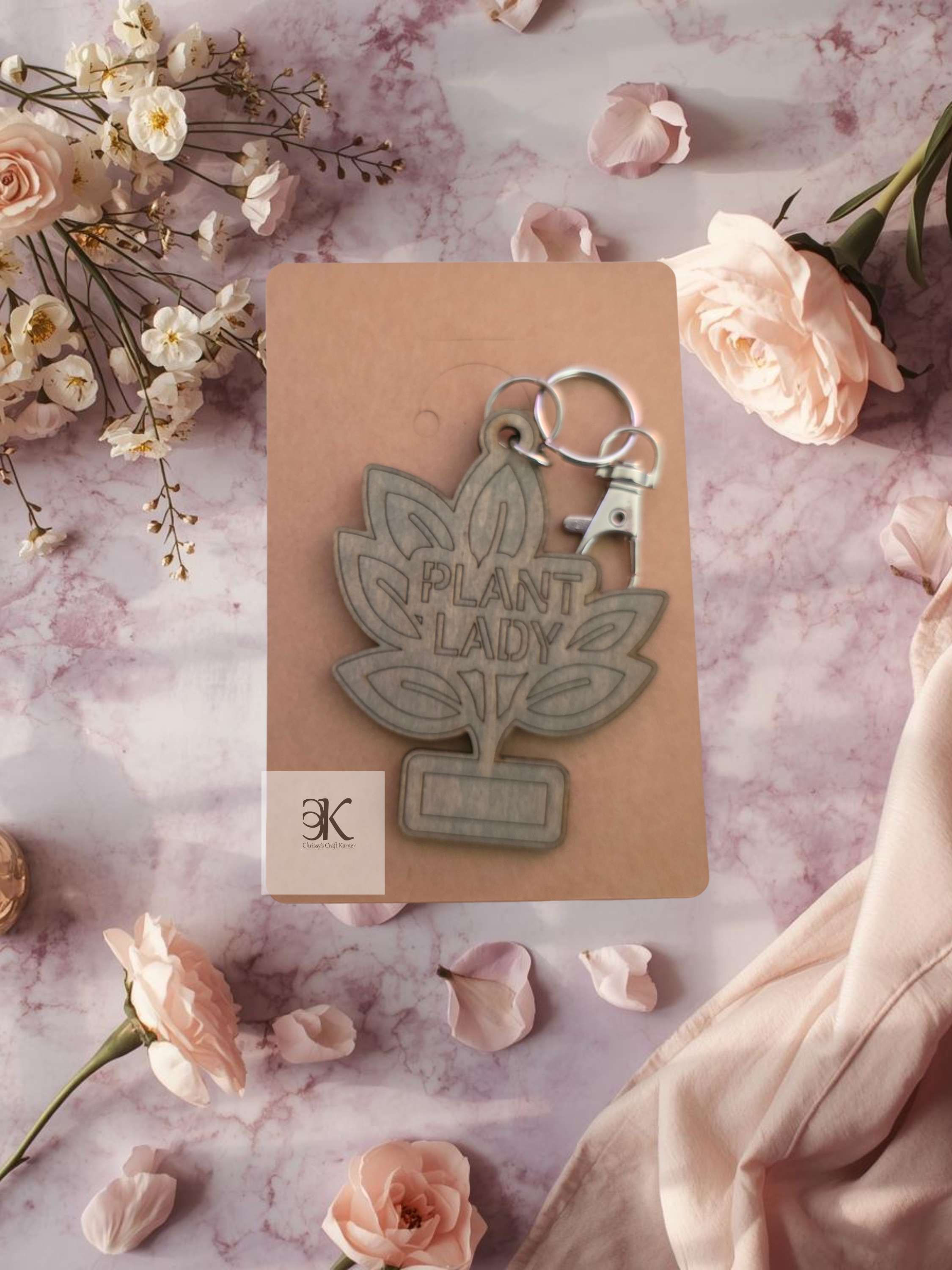 Wooden Plant Lady Keychain | Engraved Plant Lover Gift | Handmade Wood Keychain