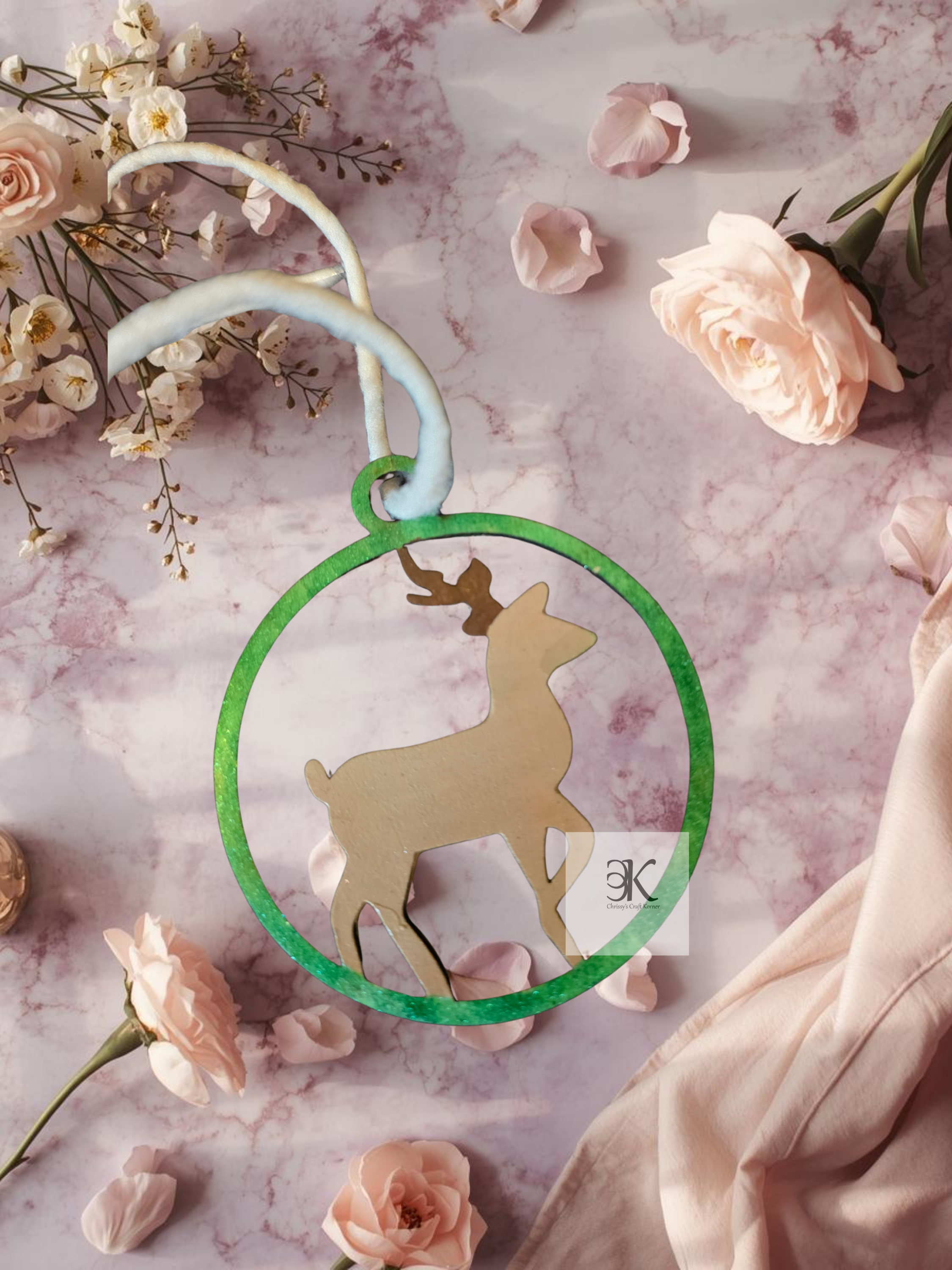 Handmade Wooden Round Deer Ornament | Painted Deer Cutout Christmas Tree Ornament | Rustic Holiday Décor