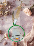 Handmade Wooden Round Silver Bell Ornament | Painted Christmas Tree Ornament | Rustic Holiday Décor