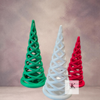 3D Printed Spiral Christmas Tree Tea Light Holders – Red, Green & White
