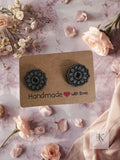 Handmade Wooden Blue Sunflower Stud Earrings - Lightweight Floral Posts