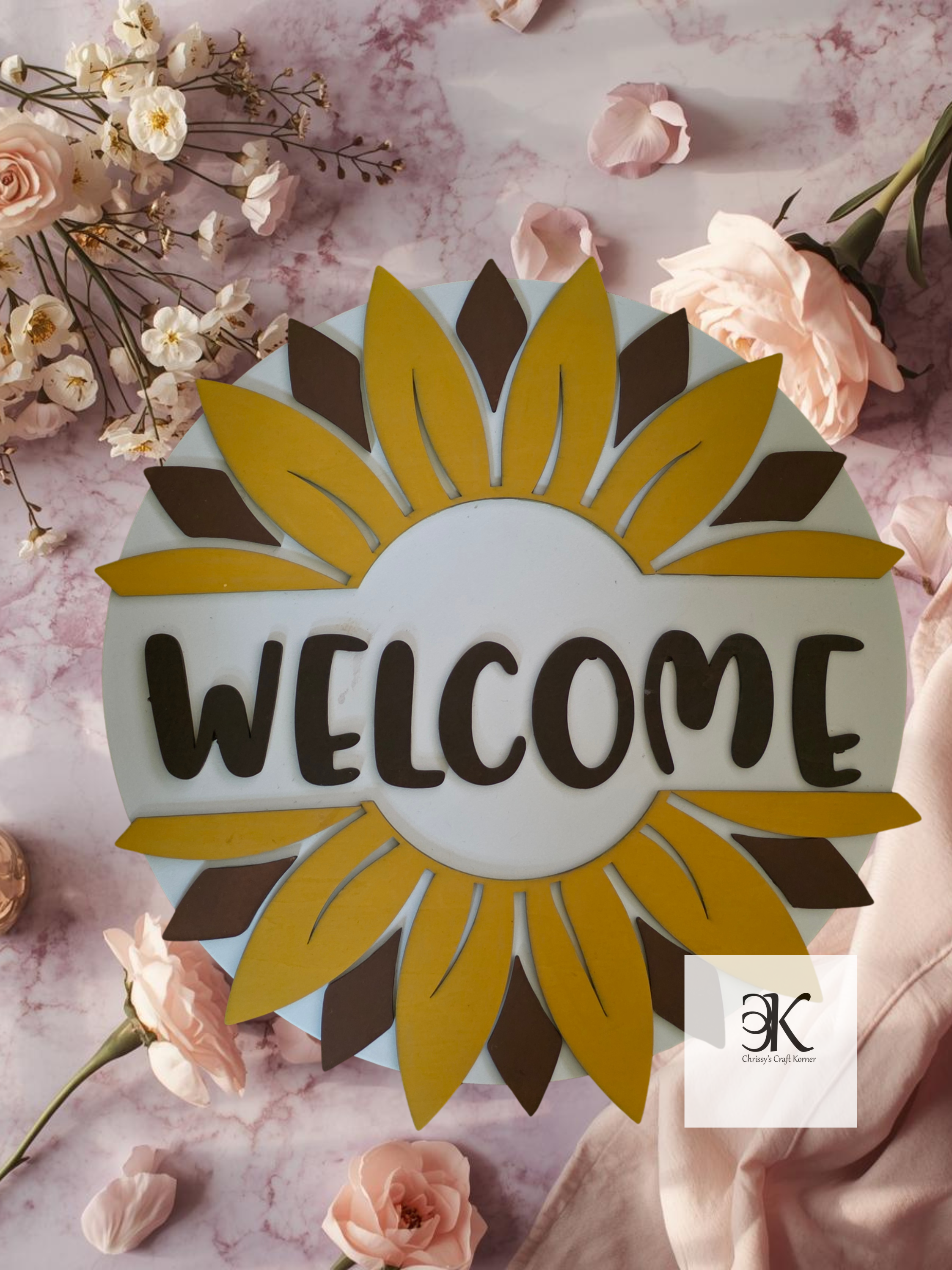 Welcome Round Sunflower Door Sign – Rustic Floral Front Door Hanger for Home Décor