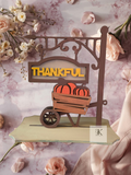 Handmade Wooden Wheelbarrow Pumpkin Stand | Painted “Thankful” Fall Sign Decor | Rustic Autumn Table Décor