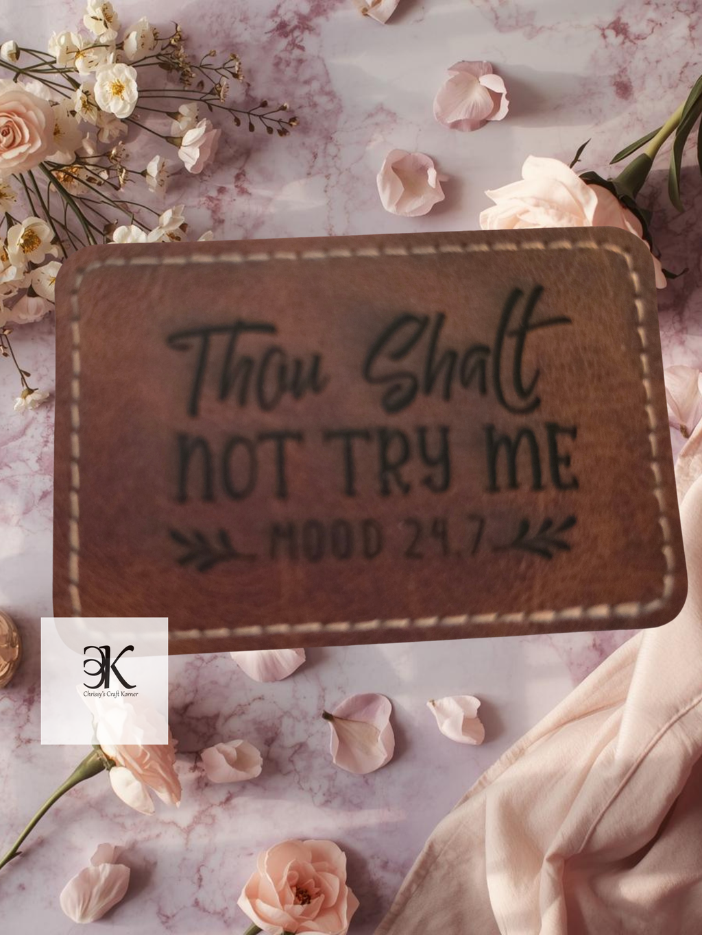 Thou Shall Not Try Me Faux Leather Iron-On Patch – 3x2 Inch Heat Transfer Patch for Hats, Jackets, Bags & Apparel