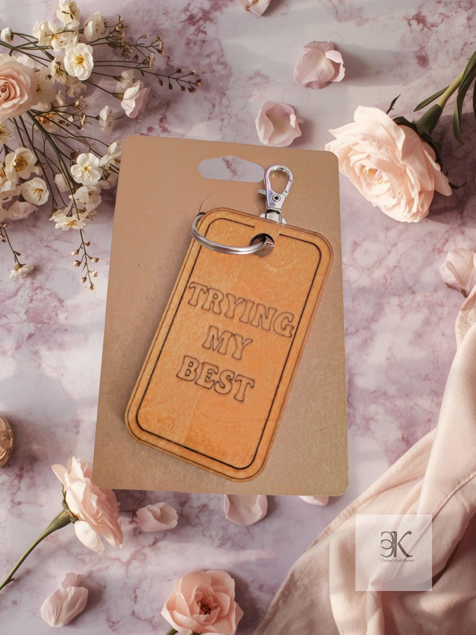 Wooden "Trying My Best" Keychain Handmade - Sarcastic Funny Everyday Accessory