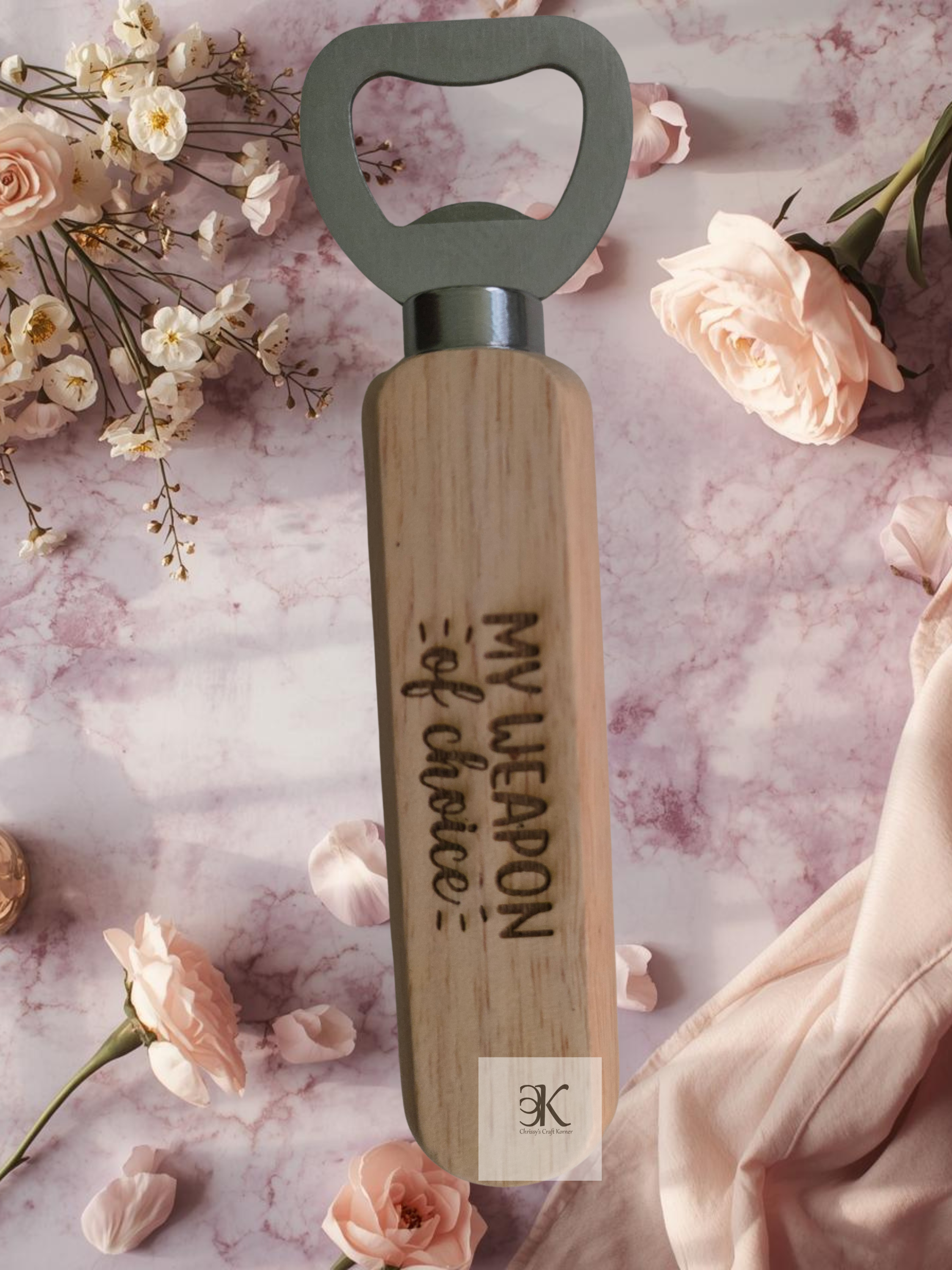 Wooden Beer Bottle Opener – "My Weapon of Choice" Engraved | Funny Beer Lover Gift & Bar Accessory